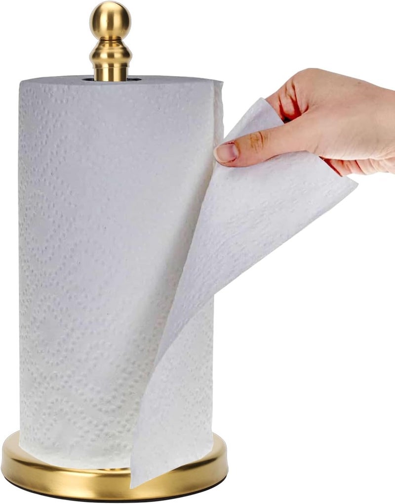 exilon Gold Paper Towel Holder Countertop, Standing Paper Towel Roll Holder for Kitchen Bathroom, with Weighted Base for One-Handed Operation (Gold) - Image 1
